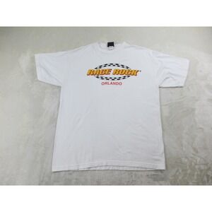 VINTAGE Race Rock Shirt Mens Extra Large White Orlando USA Cotton*